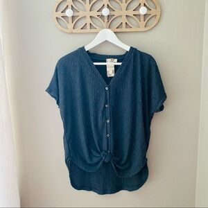 Blu Pepper Waffle Knit Button Up Top Gray Sz Small